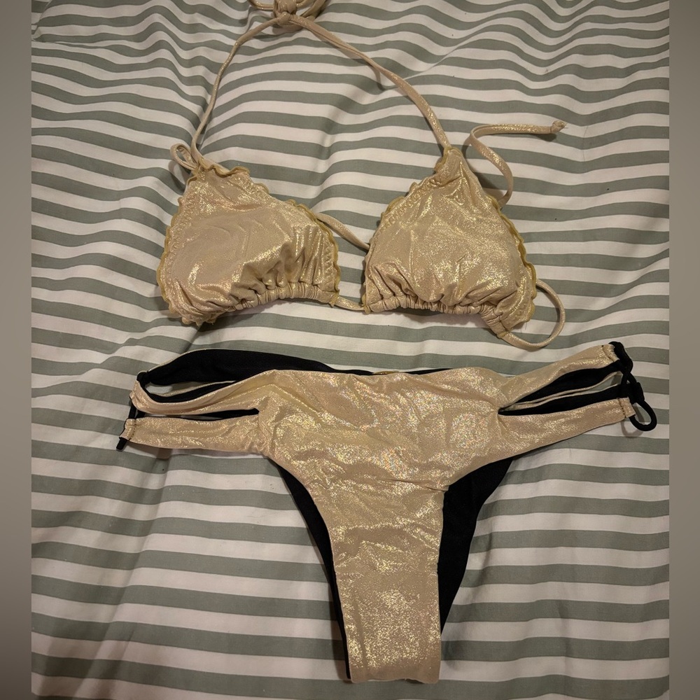 Luli Fama Gold Metallic Bikini